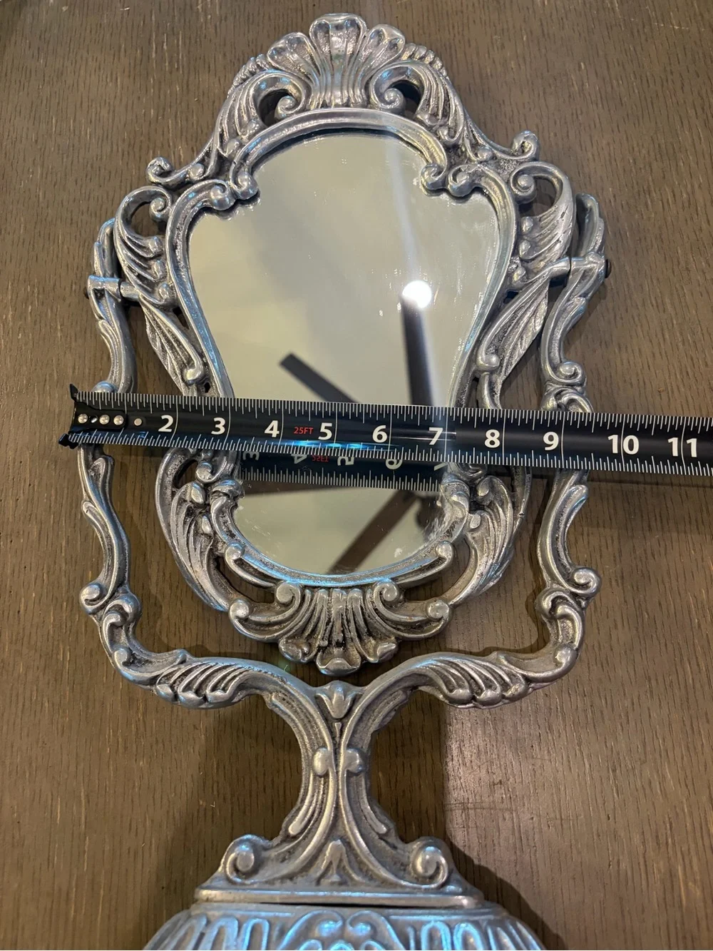 Ornate Decorative Table Mirror in Antique Silver